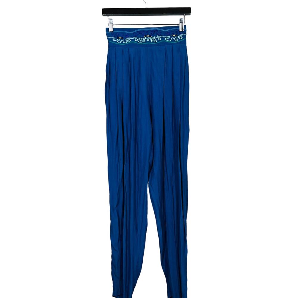 Cache Y2K Harem Pants Embroidered Beaded Waist Loose Fit Indigo - S